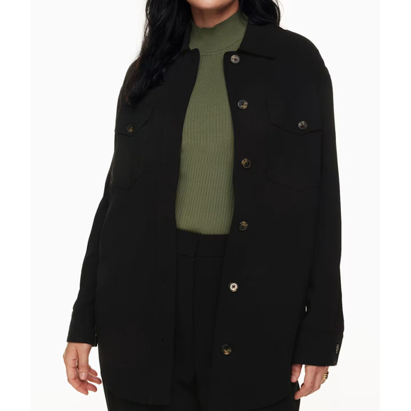 Aritzia Wilfred The Ganna Jacket Womens Large Black Shacket Button Front Pockets - Picture 1 of 16